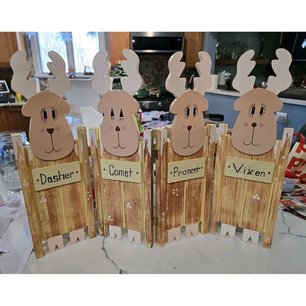 S/2 Vintage Holiday Screens Christmas Reindeer Wood Fireplace Screens